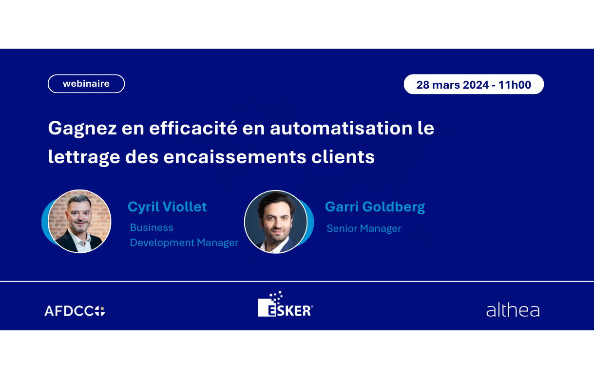 visuel illustrant le webinar Esker et Althéa sur l'automatisation des lettrages encaissements clients